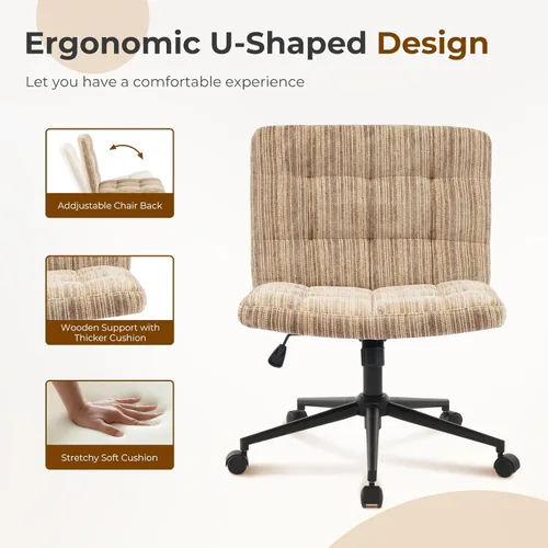 Miniatura 5 de Furnimart Silla de escritorio giratoria de 360° con cruz cruzada, cojín extra grueso, silla de felpilla de alta calidad con patas cruzadas