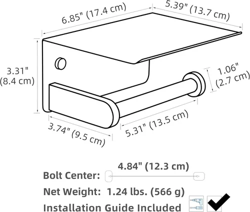 Miniatura 2 de APLusee Soporte de papel higiénico dorado cepillado con estante, colgador de papel higiénico compacto montado en la pared de acero inoxidable 304