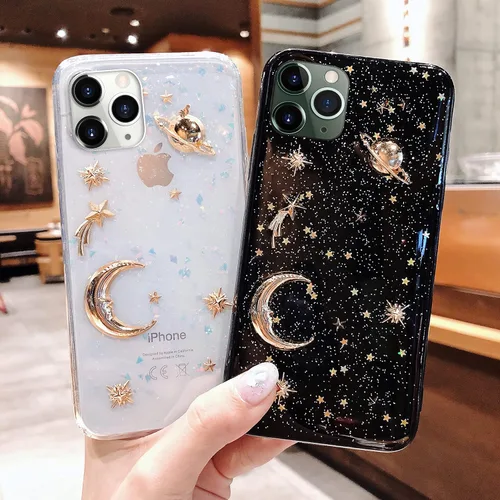 Miniatura 4 de Funda para Apple iPhone 11 Pro Max 3D Bling Planet Glitter con Space Sparkle Moon Star Universe Flexible Soft TPU Protección a prueba de golpes