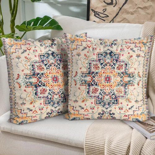 Juego de 2 fundas de almohada bohemias de 16 x 16 pulgadas, diseño bohemio vintage, decoración étnica antigua de doble cara, funda de cojín cuadrada