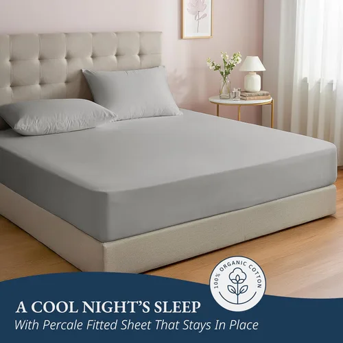 Miniatura 5 de LANE LINEN Juego de 3 piezas con sábana bajera de 100 % algodón orgánico y 2 fundas de almohada, con tejido de percal para cama matrimonial, 13