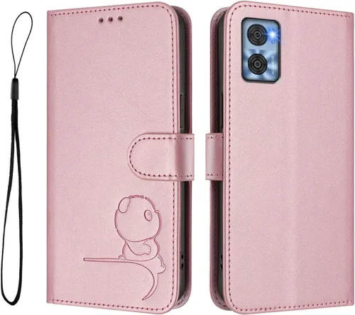Miniatura 10 de Leather Case Compatible with Moto E22i 4G Cover, Cute Panda Leather Wallet Flip Kickstand Phone Case with Card Holders Wrist Strap Shockproof Cover