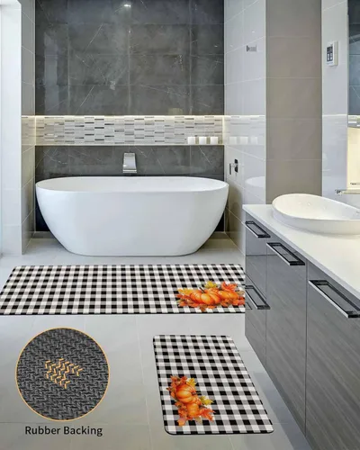 Miniatura 5 de Buffalo - Tapete de baño negro a cuadros para bañera, antideslizante, de secado rápido y absorbente, de tierra de diatomeas, tapete lavable