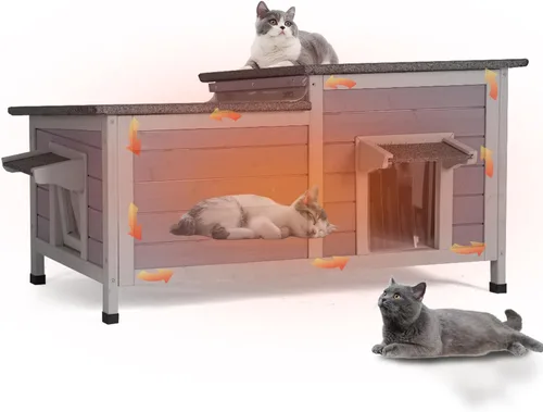 Miniatura 13 de GUTINNEEN Casa Calefaccionada para Gatos de Exterior, Casa Aislada para Gatos de Exteriores Resistente a la Intemperie, Refugio para Gatos Ferales
