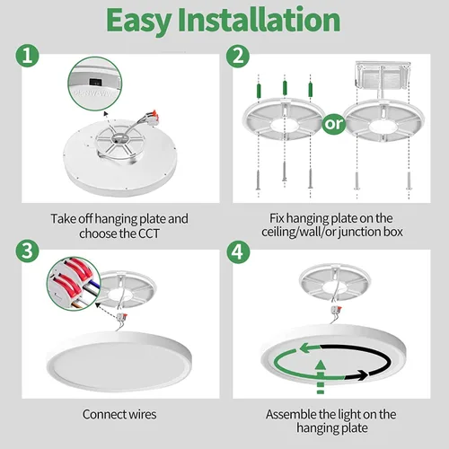 Miniatura 7 de Paquete de 4 luces LED de techo empotradas de 12 pulgadas, 24 W, 2500 lm, 3000 K/4000 K/6000 K CCT seleccionables, luces redondas de panel plano
