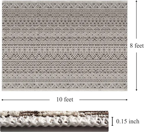 Miniatura 2 de Alfombras de área de 8 x 10 pies, lavables a máquina, con textura neutra, bohemia, ultra suave, marroquí, ideal para dormitorio, comedor