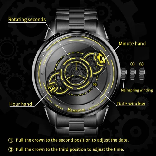 Miniatura 4 de BR BEHRENS ORIGINAL Reloj automático para hombre, colección Space Traveler de acero inoxidable, cristal de zafiro BHR012