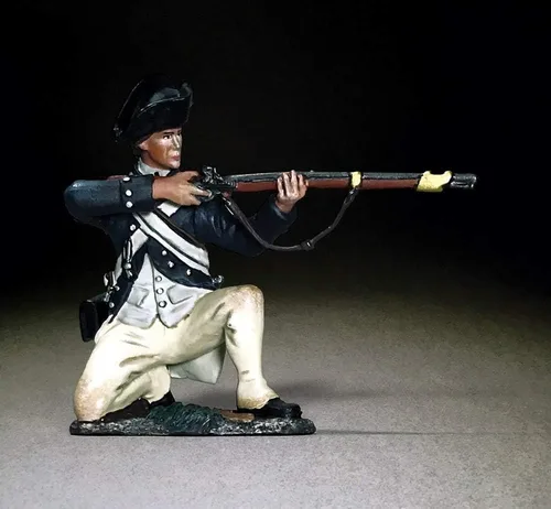 W. Britains American Revolution 16080 George Rogers Clark Regimiento de Illinois Arrodillado Fusil de disparo escala 1:30 Peltre
