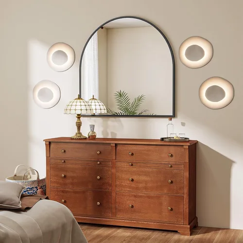 Miniatura 19 de VooBang Arched Wall Mirror, 26 x 28 inch Arch Bathroom Mirror, Wall Mounted Vanity Mirror with Arch Metal Frame, Modern Bathroom Vanity Mirror for