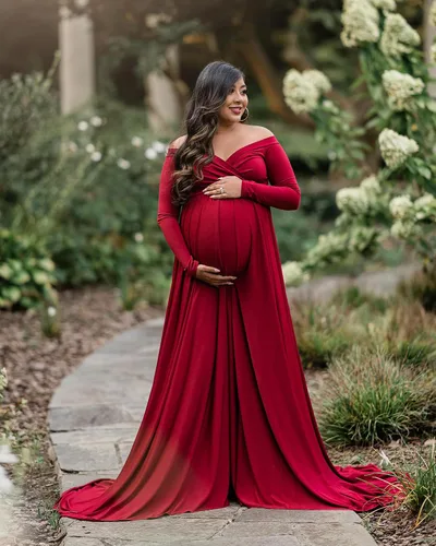 Miniatura 4 de Saslax - Vestido de noche de maternidad con hombros descubiertos, corte de medio círculo, para baby shower, fotos
