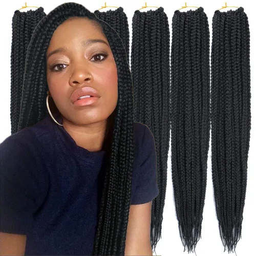 Miniatura 17 de 6 paquetes/lote (14/18/24/30) pulgadas, 0.4 in, 20 hebras por paquete, 3 extensiones de cabello trenzado de ganchillo finas, diámetro 3X