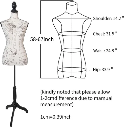 Miniatura 4 de Maniquí femenino con forma de torso para vestido, cuerpo de maniquí para costura con soporte de trípode de plástico ajustable de 58" a 67" de altura