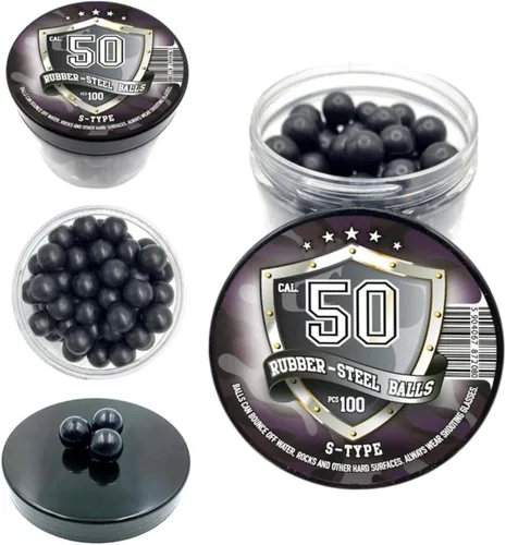 100 unidades en calibre 50 bolas de acero de goma dura de alta calidad, 0.10 oz, proyectiles reutilizables pesados, bolas de pintura, defensa del