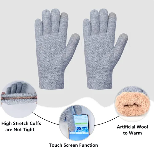 Miniatura 5 de Conjunto de guantes de invierno para mujer, gorro de forro polar, bufanda para pantalla táctil, guante 3 en 1