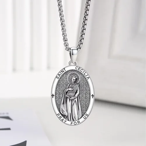 Miniatura 341 de Collar con colgante de plata de ley 925 con medalla de San Patrón, joyería religiosa para hombres y mujeres, con cadena de acero inoxidable 316L