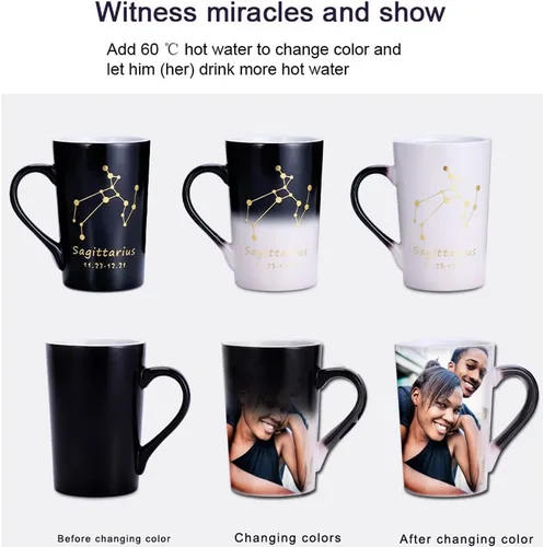 Miniatura 2 de Taza mágica de café con foto que cambia de color personalizada, 14 onzas, diseño de constelación personalizada, taza sensible al calor caliente