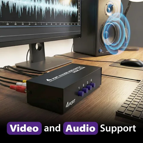 Miniatura 5 de Fosmon Interruptor y divisor RCA de 3 vías, selector de audio y video estéreo de 3 entradas (hembra) y 1 salida (hembra) con cable de conexión AV