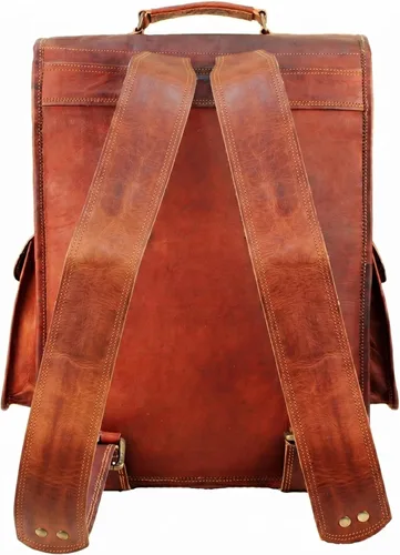 Miniatura 7 de Mochila para portátil de cuero genuino de grano superior para hombres y mujeres, mochila vintage hecha a mano, mochila de viaje, regalo para hombres