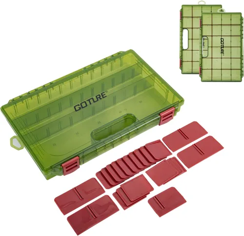 Miniatura 16 de Goture Organizador de caja de aparejos de pesca, caja organizadora de pesca transparente con regla de medición, divisores ajustables, pestillos C