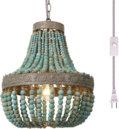 Miniatura 11 de Lámpara Colgante de Araña con Cuentas de Madera Bohemia Boho Playera Lámpara de Techo Accesorios de Iluminación