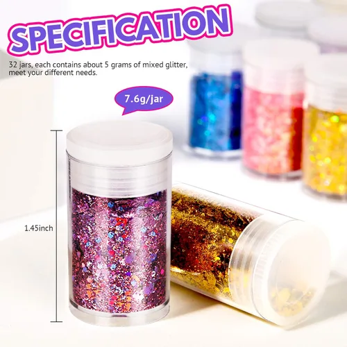 Miniatura 8 de LEOBRO Brillantina gruesa holográfica, juego de 32 colores, purpurina artesanal para resina, vasos para manualidades, uñas, cuerpo, Navidad