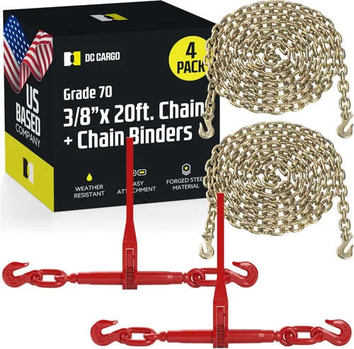 Miniatura 10 de Kit de carpeta de cadena de DC Cargo (4 juegos) Cadena extra larga de 5/16" Grado 70 de 20 pies - y juego de carpeta de carga Cadena de 4-paquete