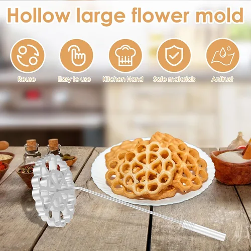 Miniatura 2 de Moldes para bunuelos con mango, rosetón de hierro, herramienta para galletas de 4.7 in, molde desmontable para hacer galletas, molde reutilizable