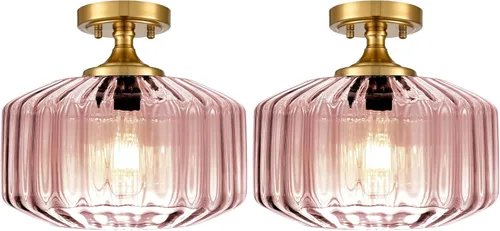 Miniatura 8 de Moderna lámpara de techo semiempotrada rosa rubor con base dorada cepillada, lámpara de dormitorio para dormitorio de niñas, guardería, pasillo