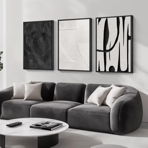 Miniatura 39 de Arte abstracto neutro en blanco y negro para sala de estar, 3 cuadros de impresiones en lienzo, para paredes, imágenes geométricas minimalistas