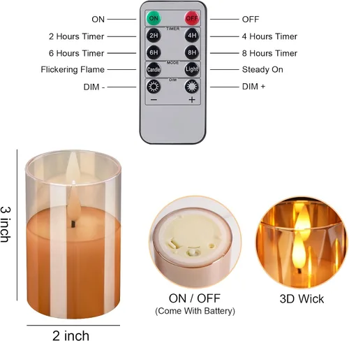Miniatura 5 de VIODAIM Paquete de 6 velas de vidrio parpadeantes sin llama con control remoto, velas votivas de cera real de 2"X3", funcionan con baterías, Paquete