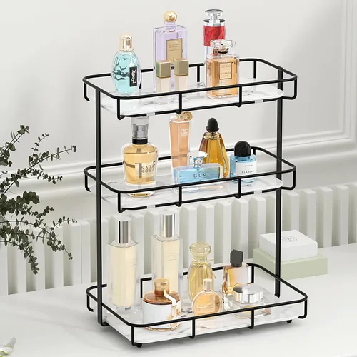 Miniatura 11 de Organizador de baño, organizador de perfumes, organizador de maquillaje, estante de almacenamiento de cosméticos, bandeja de tocador de acero 2