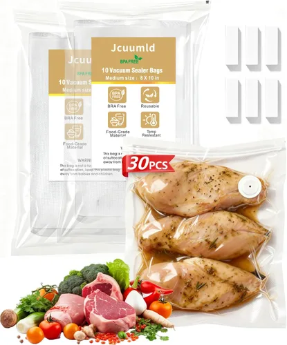 Bolsas selladoras al vacío reutilizables para alimentos, 30 unidades (S+M+L) de 8 x 9 pulgadas y 10.2 x 11 pulgadas y 11.8 x 13.3 pulgadas, bolsas