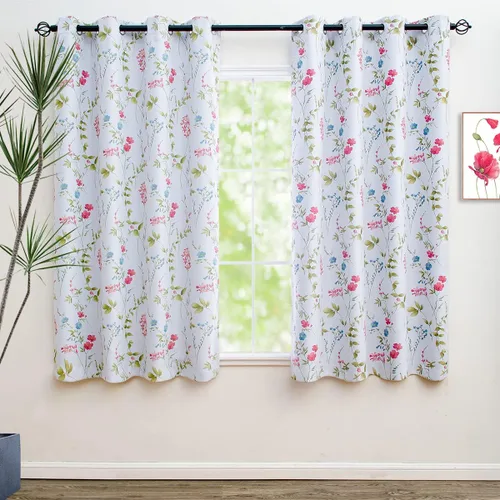 Miniatura 11 de Linentalks Juego de 2 paneles de cortinas opacas florales de 63 pulgadas de largo, cortinas opacas cortas con aislamiento térmico para sala