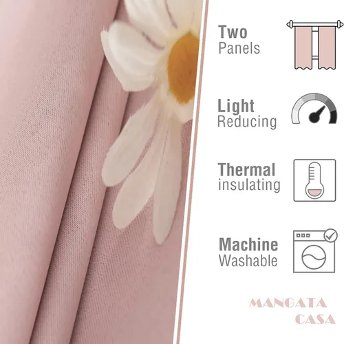 Miniatura 5 de MANGATA CASA Cortinas opacas rosas con ojales, 2 paneles para dormitorio, cortinas de ventana para sala de estar, cortinas térmicas oscuras
