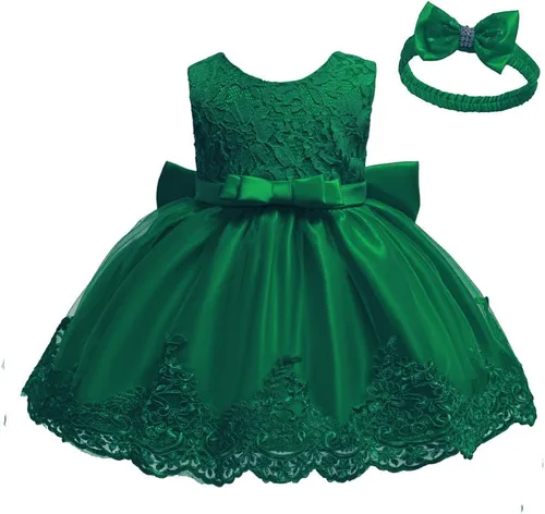 Miniatura 6 de Vestido tutú para niñas de 0 a 6 años, con lazo grande, para boda, Navidad, encaje, con diadema, Blanco