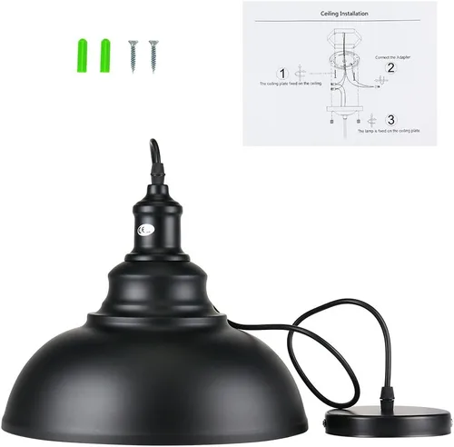 Miniatura 8 de Lightess, luz colgante industrial clásica de metal negro, iluminación colgante para montaje en techo Edison. Con cable.