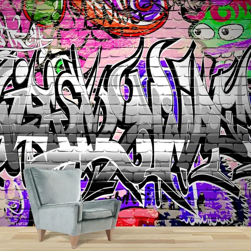 Miniatura 44 de NWT Calcomanía de pared extraíble/mural de pared estilo de dibujos animados, pintura en aerosol urbana, graffiti y arte callejero, tipografía