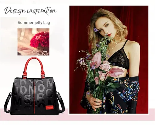 Miniatura 6 de Moda de cuero negro con bolsos rojos medianos para mujer bolso de hombro de lujo Tote Top Handle Satchel Monederos para damas