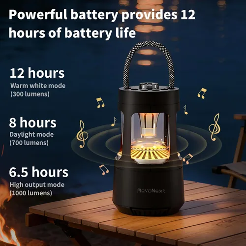 Miniatura 3 de Revonext - Linterna de campamento con altavoz Bluetooth, altavoz inalámbrico impermeable para exteriores con luz ambiental de doble color, altavoz