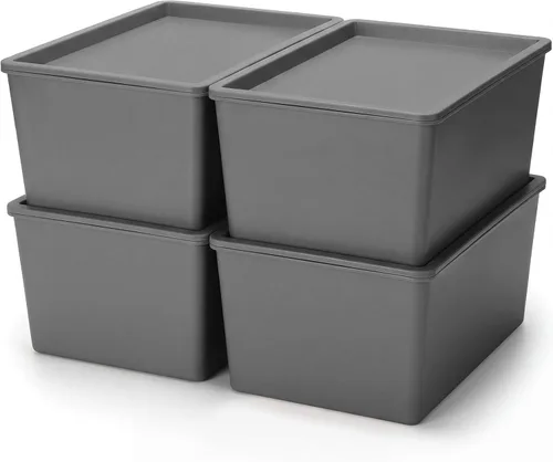 Miniatura 7 de Menkxi 4 Piezas Contenedores de Almacenamiento con Tapas Contenedores Apilables de Plástico para Organizar Estantes Caja de Adornos Navideños Cestas