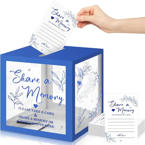 Miniatura 10 de Pajean - 50 tarjetas de memoria para celebrar la vida, caja de tarjetas con ventanas transparentes, caja de memoria para funeral, boda, cumpleaños