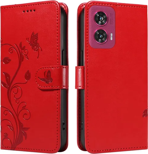 Miniatura 145 de Funda para Motorola Moto E22/E22i, piel sintética, con tarjetero y correa para la muñeca, a prueba de golpes, funda magnética para Motorola Moto Rojo
