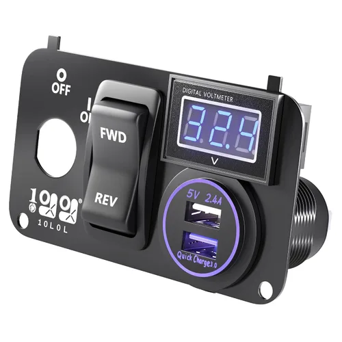 Miniatura 7 de 10L0L Carrito de Golf Panel Integrado Multifuncional 3 en 1, 12V Carga Rápida Dual USB 3.0 Enchufe Cargador & Voltímetro Digital LED & Botón