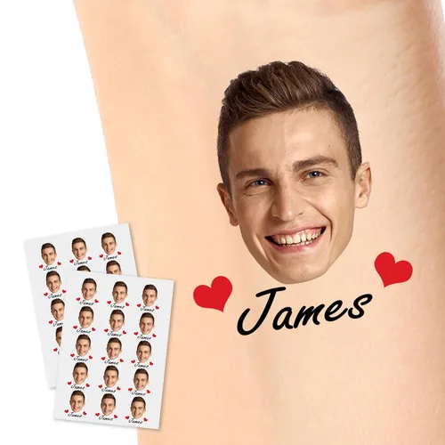 Miniatura 25 de YesCustom Tatuajes temporales personalizados con nombre, corazones de amor, tatuaje de cara falsa personalizada con foto para mujeres y hombres