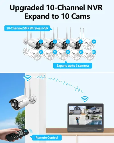 Miniatura 8 de Sistema de cámara de seguridad inalámbrica, monitor IPS NVR de 10 canales de 10 pulgadas con 4 cámaras WiFi de 3MP y disco duro de 1 TB, doble banda