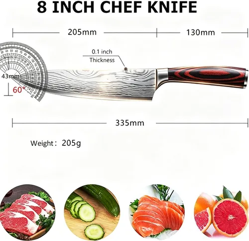 Miniatura 8 de Cuchillo de chef de 8 pulgadas, cuchillo de cocina de acero inoxidable de alto carbono, cuchillo de cocina multiusos para picar carne y verduras