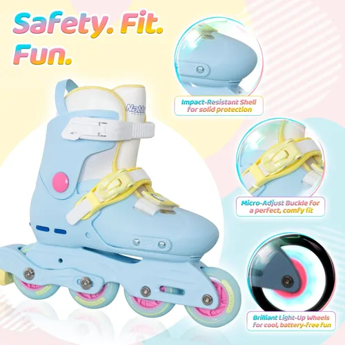 Miniatura 2 de Nattork Patines en línea para niñas, niños, adolescentes, niños de 4 a 16 años, 4 tamaños, cuchillas ajustables para cumpleaños en interiores y Azul