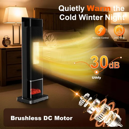 Miniatura 7 de Uthfy Calentador de espacio, calentador de cerámica PTC, calentador eléctrico de 1500 W con termostato, oscilación de 90°, calentadores portátiles