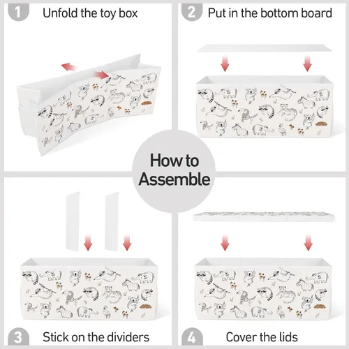 Miniatura 6 de Caja de juguetes plegable extragrande con tapas, organizador de almacenamiento resistente para niños, 38 x 16 x 13 pulgadas, baúl de juguetes