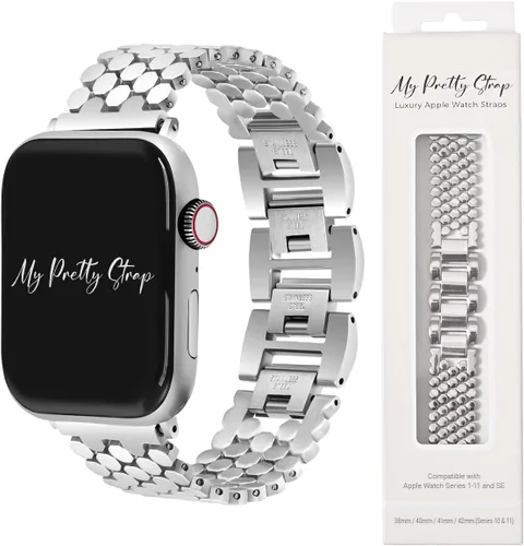 Miniatura 8 de My Pretty Strap - Compatible Apple Watch Band Strap, Stainless Steel Fashion iWatch Replacement Strap- Easy Resizing, No Tool Needed, Fits Most